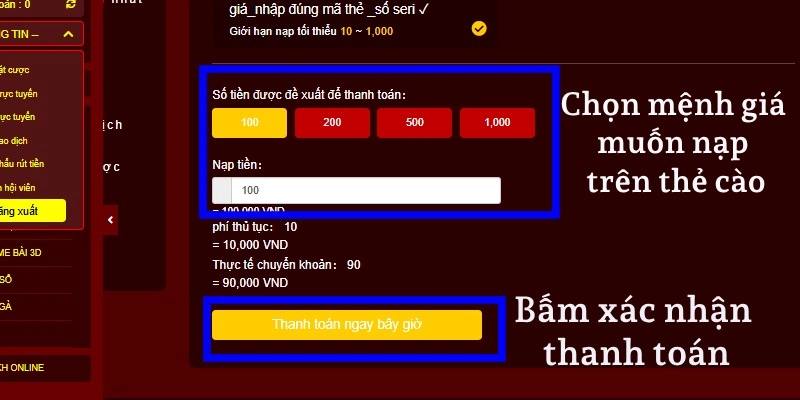 Hướng Dẫn Chi Tiết Nạp Tiền 33WIN - Chỉ Mất 3 Phút! 11 Chọn số tiền bạn muốn nạp, sau đó yêu cầu thanh toán.