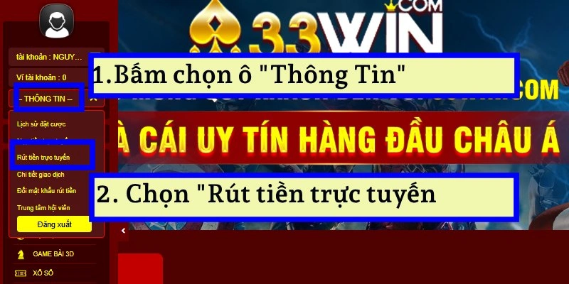 Hướng dẫn rút tiền từ 33WIN: Quy trình dễ dàng và tiện lợi 3 Hướng dẫn rút tiền bằng cách chọn lệnh yêu cầu trên hệ thống